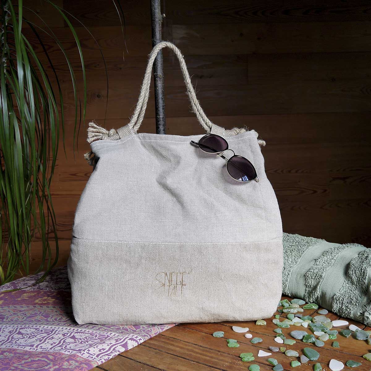Grand sac de shopping fourre-tout esprit rustique-72x48x15 cm